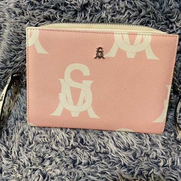 Steve Madden Monogram Pink/ Orange Wallet Chain Crossbody - Picture 2 of 16